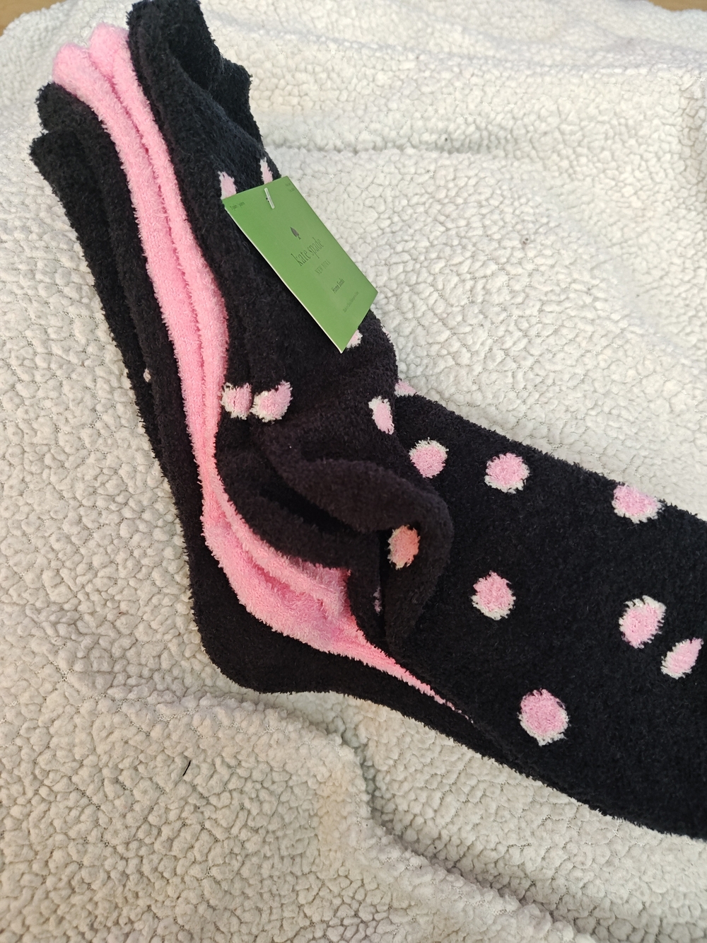 Kate Spade Black & Pink Polka Dot Cozy Home 3 Pair Socks - Picture 2 of 3